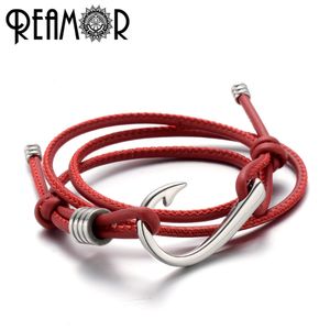 Wholesale sterling silver rope bracelets for sale - Group buy REAMOR L Stainless Steel Fishing Hook Male Charms Bangles Adjustable Multiple Layers mm Leather Rope Trendy Women Bracelet
