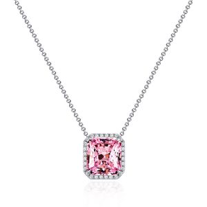 Kvadratisk 5ct Rosa Moissanite Hängsmycke Real 925 Sterling Silver Party Bröllop Hängen Halsband för Kvinnor Chocker Smycken Present