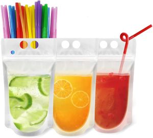 Plastic Beverage Bags Clear Straw Juice Drink Pouch Stand up Juice Pouch Customize Printed