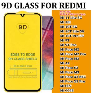 9D-Displayschutz aus gehärtetem Glas mit vollständiger Abdeckung für XIAOMI Mi 11i 11 5G 10i 10T Lite A4 Poco C3 M2 M3 X2 X3 CC9 CC9E NFC PRO Black Shark 4