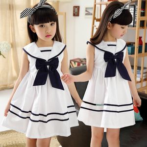 New 2021 Kids Girls Summer Cotton White Bow Princess Dress Children A-Line Casual Dress Clothes For 3 4 5 6 7 8 9 10 Years Old Q0716