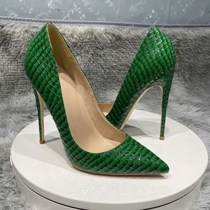 Na co dzień projektant seksowna dama moda damska buty zielone drukowane lakierki szpiczasty nosek szpilki striptizerka wysokie obcasy Zapatos Mujer bal wieczorowe czółenka duży rozmiar 44