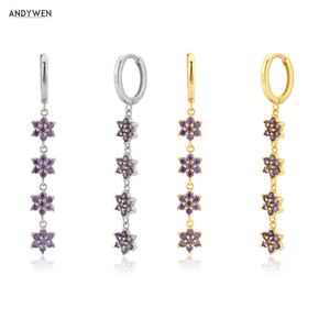 ANDYWEN 925 Sterling Silver Purple Zircon Pave Drop Earring 8.5mm Circle Fashion Fine Jewelry Luxury Rock Punk Pendiente 210608