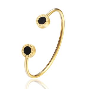 Moda Venda Quente Jóias Mulheres, Numerais Romanos Esmalte Preto Aço Inoxidável Aço Pulseira Aberto Festa Gift Bangle Atacado B027 Q0719