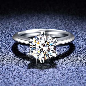 Sterling Silver Solid Wedding Ring 6 Prong 0.5CT 1CT 2CT Diamond Engagement Rings For Women Promise Gift Fine Jewelry 211217