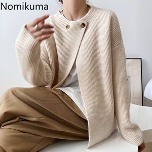 Nomikuma Autumn New Vintage Sweater Cardiagn Causal Solid Long Sleeve Women Knitted Coat Korean Knitwear Jacket 6B926 210427