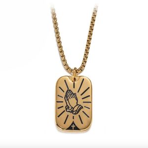 fjxpPendant Necklaces Stainless Steel Gold Jesus Christ Bless God Necklace Vintage Religious Bible Hand Blessing Jewelry Ta