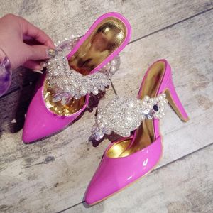 Kappy letni ręcznie robiony diamentowy sztylet na wysokich obcasach różowe sandały i sukienka bankietowa duży rozmiar butów damskich