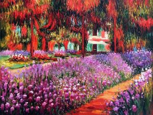 Givernyのアーティストの庭は、Claude Monet Flower Landscape Oil Painting印象派のキャンバスアートスタディルーム、スタジオ、パブ、ホームウォールの装飾、手描き