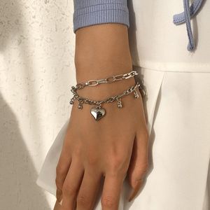 Charm Bracelets Lalynnly Punk Style Sweet Cute Heart Pendant Bracelet For Women Girls Hip Hop Hand Chain Wholesale Jewelry Gifts B1509