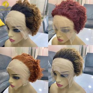 Lace Wigs Mishell Sale Pixie Cut Human Hair Wig Bob x1 Frontal Dichtheid Bouncy Curl Style for Black Woman