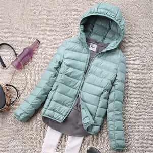 Sanishroliy S-4XL Jesień Winter Women White Duck Kapturem Kurtki Down Kobieta Ultra Light Płaszcz Parkas Krótkie Topy Plus Size S435 211221