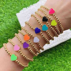 10Pcs Fashion Colorful Enamel Heart Star with Plated Gold Color Ball Beads Charm Handmade Beaded Bracelet