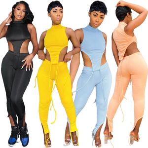 Womens Designer Tracksuits Sexy Vinculado Sem Mangas Roupas Dois Peça Set Sportswear Casual Esporte Terno Vender Verão Mulheres Roupas KLW6245