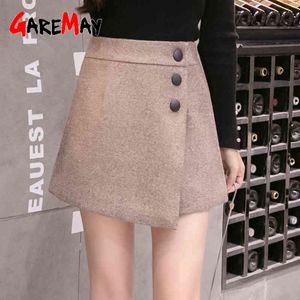 autumn winter women's skirt shorts wool black grey high waist korean style plus size female for 210428