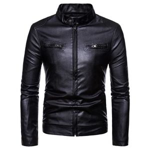 Herbst Herren Stehkragen Business Casual Jacke Mode Freizeit Motorradfahrer PU Lederjacke Reißverschluss Herrenbekleidung 211009