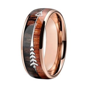 8mm Mężczyźni Pierścionek Moda Ze Stali Nierdzewnej Drewno Inkrujące Strzałka Rings Wedding Band Rocznica Urodziny Prezent Biżuteria