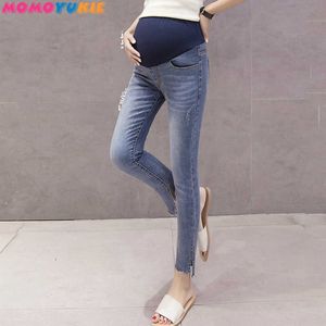 XXL Plus Size Elastic Waist 100% Cotton Maternity Jeans Pants For Pregnancy Clothes For Pregnant Women Legging autumn 210713