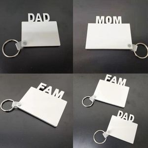 Chaveiros Lanyards MOM DAD FAM Sublimação Em Branco Chaveiro Festa Favor MDF Chaveiro De Madeira Pingente Dupla Face Transferência Térmica Chaveiro QPQW