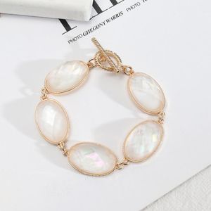 Link, Chain FYSL Light Yellow Gold Color Stackable Oval Shape Shell Link Bracelet Ethnic Style Jewelry
