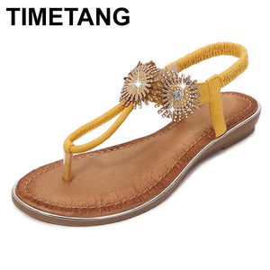 Timetang Bohemia Kobiety Sandały Buty Kobiety Panie Sandały Seksowna Plaża Summet Buty Dziewczyny Stringi Moda Słodkie Kobiety Diament Płaski Y0721