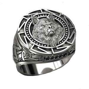 Vintage Fashion Viking Warrior Wolf Head Rings for Men Punk Jewelry Retro Totem Male Silver Color Ring Hip Hop Finger Bands