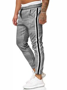 2021 European Code Sweatpants Men's Slim Webbing Plaid Printed Tether Belt Casual Drawstring Pants Harem Y0811