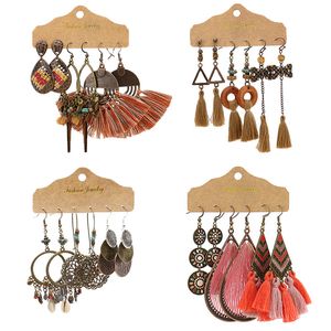 manual Tassels Eardrop Earrings Bohemian Bling Dangle Shine Crystal Chandelier 3pairs /set Rhinestone claw chain diamond boutique wholesales Jewelry