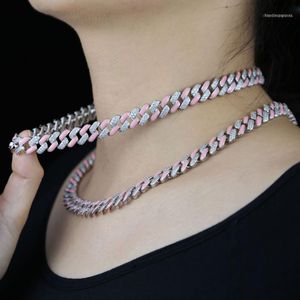 Chains 2021 Wholesale Hip Hop Bling Iced Out Cubic Zirconia 11mm Cuban Link Chain Necklace Rainbow Pink Jewelry For Women Accessories1