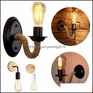 Lâmpada de parede Home Deco El Supplies Garden Vintage American Rope Retro Sconce Luz para Decoração Industrial Quarto ao lado da sala de estar E27 110V 2