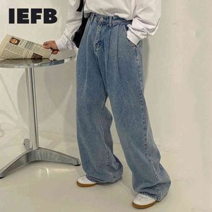 IZEFB / MĘŻCZYZA Noszenie Koreański Styl Szerokie Spodnie Nogi Modna Wysoka Talia Odchudzanie Dad Luźne Proste Mop Jeans Luźne Tursers Y4163 210524