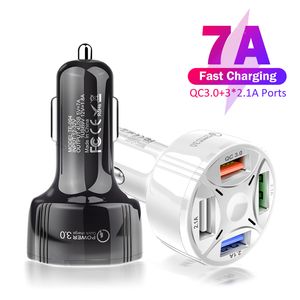 4 Ports Multi USB Car Charger 35W Quick 7A Mini Fast Charging QC3.0 2.1A For iPhone 13 Xiaomi Huawei Mobile Phone Adapter Android Devices
