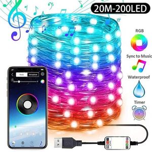 USB LED String Light Bluetooth Control Copper Wire String Lampa Wodoodporna Outdoor Fairy Lights do dekoracji Choinki 211122