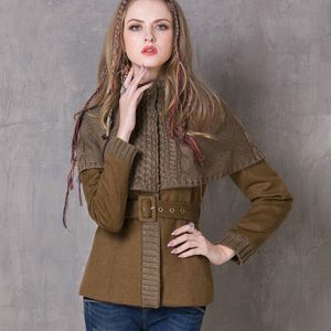 Johnature шерстяное пальто женская одежда зима одиночные погружные винтажные поддельные две части тонкий полное рукав досуга женские пальто 210521