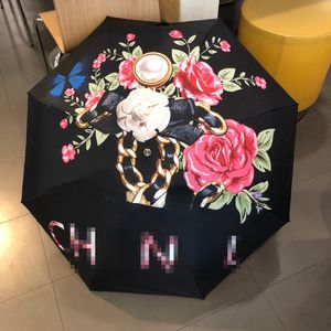 Fashion Umbrella Outdoor Rainy Sun Umbrellas Luxury Designer Flower Printing Women Five-folding Umbrella Sun screen Proof