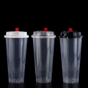 700ml 24oz copos de plástico descartáveis ​​Dinnerware fria bebidas suco de suco engrossar caneca de bebida transparente com tampa DH8576