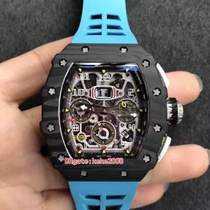 Najwyższej jakości zegarek Mężczyźni na rękę 50mm X 40mm R M 11-03 Flyback Szkielet Blue Guma Bands Black Dial Sapphire Szkło Mechaniczne Automatyczne Zegarki Mens