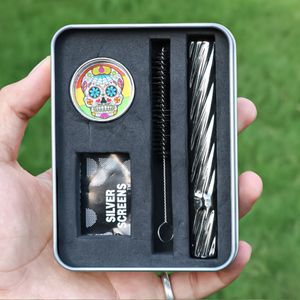 Wholesale kit one resale online - Glass Pipe Kit Pyrex Thick Pipes Metal Box Set bag Dry Herb Tobacco Grinder Cigarette Holder One Hitter Filter Handmade Mouthpiece Cleaning Brush