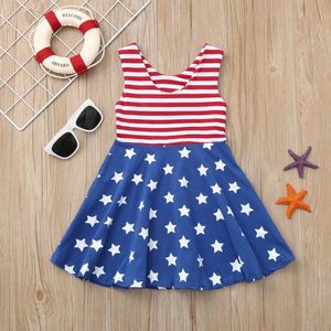 Girl s Dresses Children s Sleeveless Independence Day Star Striped Print Skirt Dress Baby Girls Stars And Stripe Patriotic Clothes