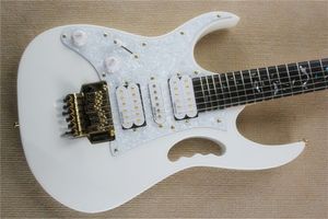 Linkshänder, weiße H-S-H-Tonabnehmer, 24 Bünde, E-Gitarre, JEM 7V, Steve Vai, DiMarzio, Floyd Rose, Zubehör aus Korea, goldene Hardware