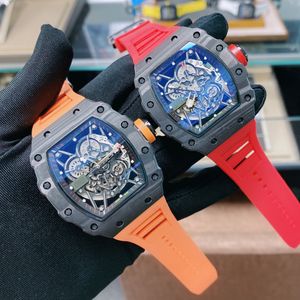 最高品質高級メンズウォッチ35-02炭素繊維ケース自動運動時計男性スポーツ腕時計ラバーストラップ