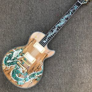2021 ok guitarra elétrica, dragão abalone embalado rebanho rebanho, dragão abalone incrustado decaimento de madeira guitarra elétrica
