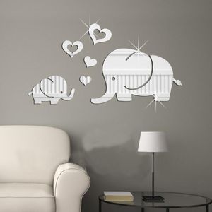 Wall Stickers Cartoon Style Elephant Mirror Sticker Removable Waterproof Decal Home Living Room Bedroom Decoration