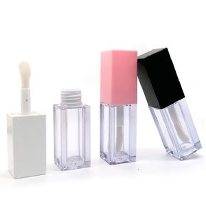 Big Brush Lip Gloss Wand Tube Bottle Square Clear Pink White Black Lid Tom Makeup Foundation Flytande läppstift Förpackningsbehållare 5ml