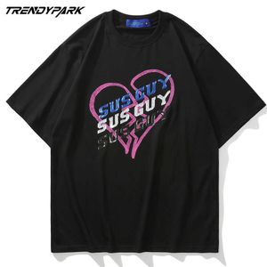 Men's Tees Shirts Broken Heart Plastic Print Punk Rock Gothic Short Sleeve Tshirts Streetwear Summer Hip Hop Casual Cotton Tops 210601