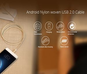 Cabos de telefone celular 1M Nylon 5Pin micro USB Data Sync Cable de carga para Samsung Galaxy Tab S2 8.0 SM-T719 / S4 S3 S2