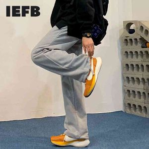 IEFB Herrkläder Grå Svart Casual Sweatpants Koreanska Trendiga Lösa Straight Drawstring Bottoms Byxor Elastiska Midja Byxor 210524