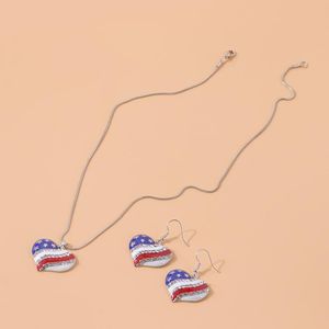 Earrings & Necklace Fashion Rhinestone American Flag Necklaces For Women Star Heart Shape Women's Gifts Jewelry Sets Factory Outlet