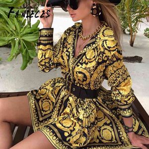 Verão Mulheres Camisa Vestido Senhoras Imprimir Floral Manga Longa Solto Mini es Beach Party Drop Vestidos Mujer 210520