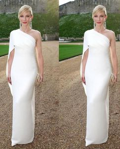 Elegant white One Shoulder sheath Long Evening Dresses Satin Zipper split sleeve 2021 new Evening Gowns Summer Prom Dress Robe De Soiree